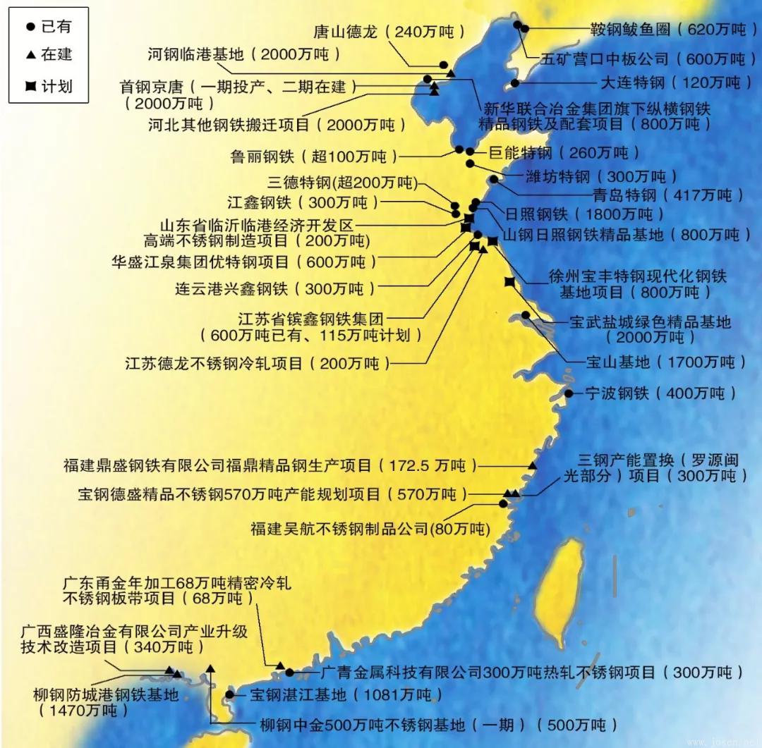 我國五大鋼鐵沿?；禺a(chǎn)能布局已達(dá)1億噸 